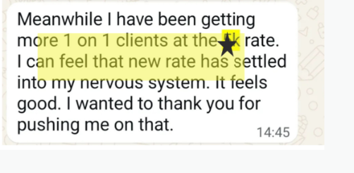 WhatsApp client message about getting more one-to-one clients at a new rate